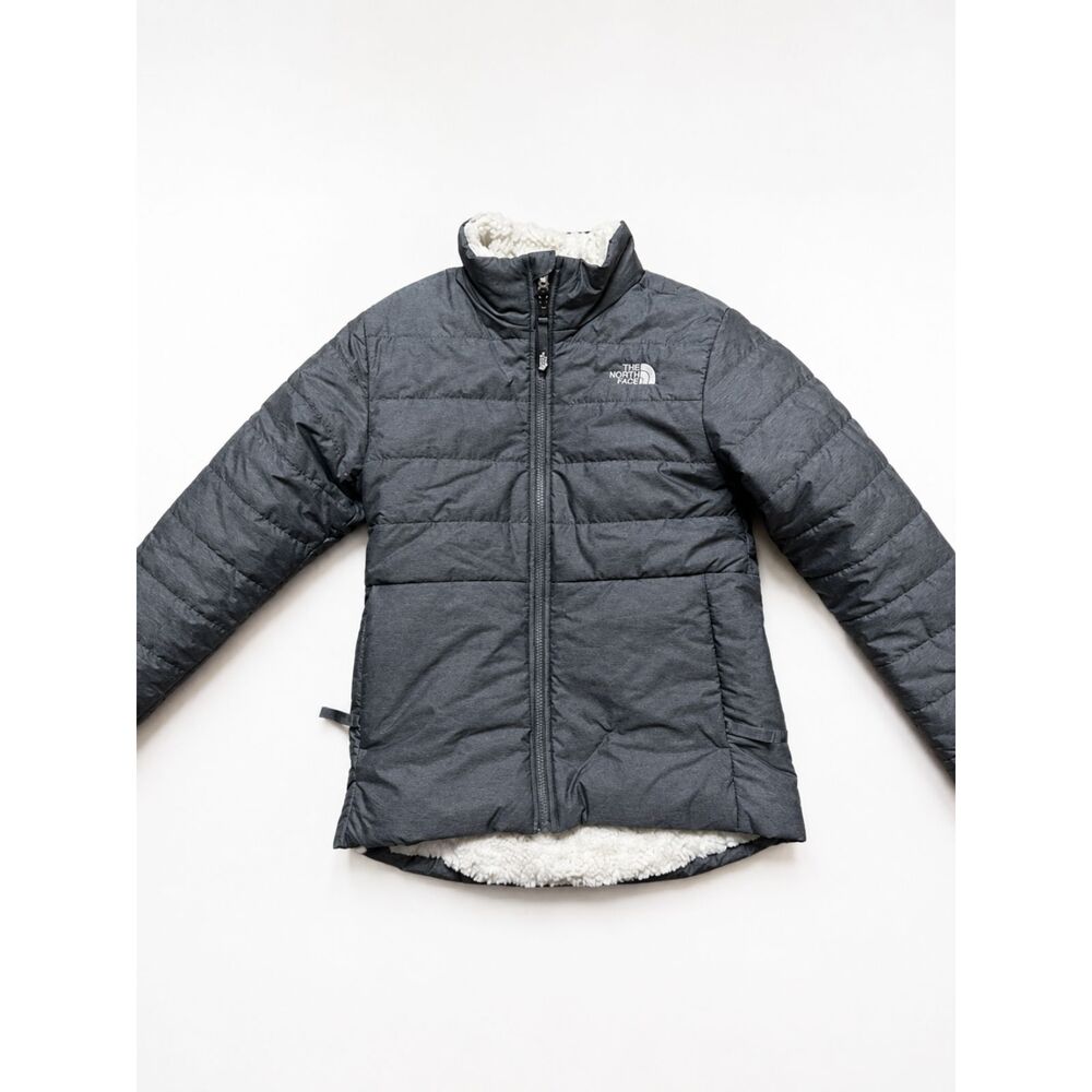 **The North Face Girls Reversible Insulated Sherpa Jacket Gray M 10/12**